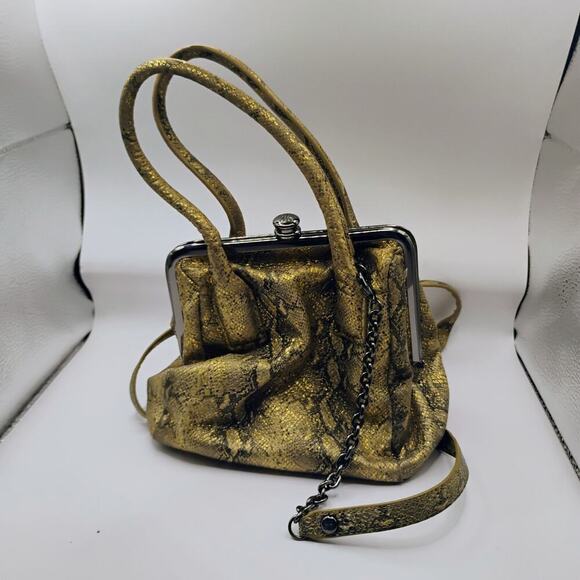 HOBO Glam Snake Leather Brown GINGER Satchel Crossbody Frame Convertible Bag - Picture 6 of 9